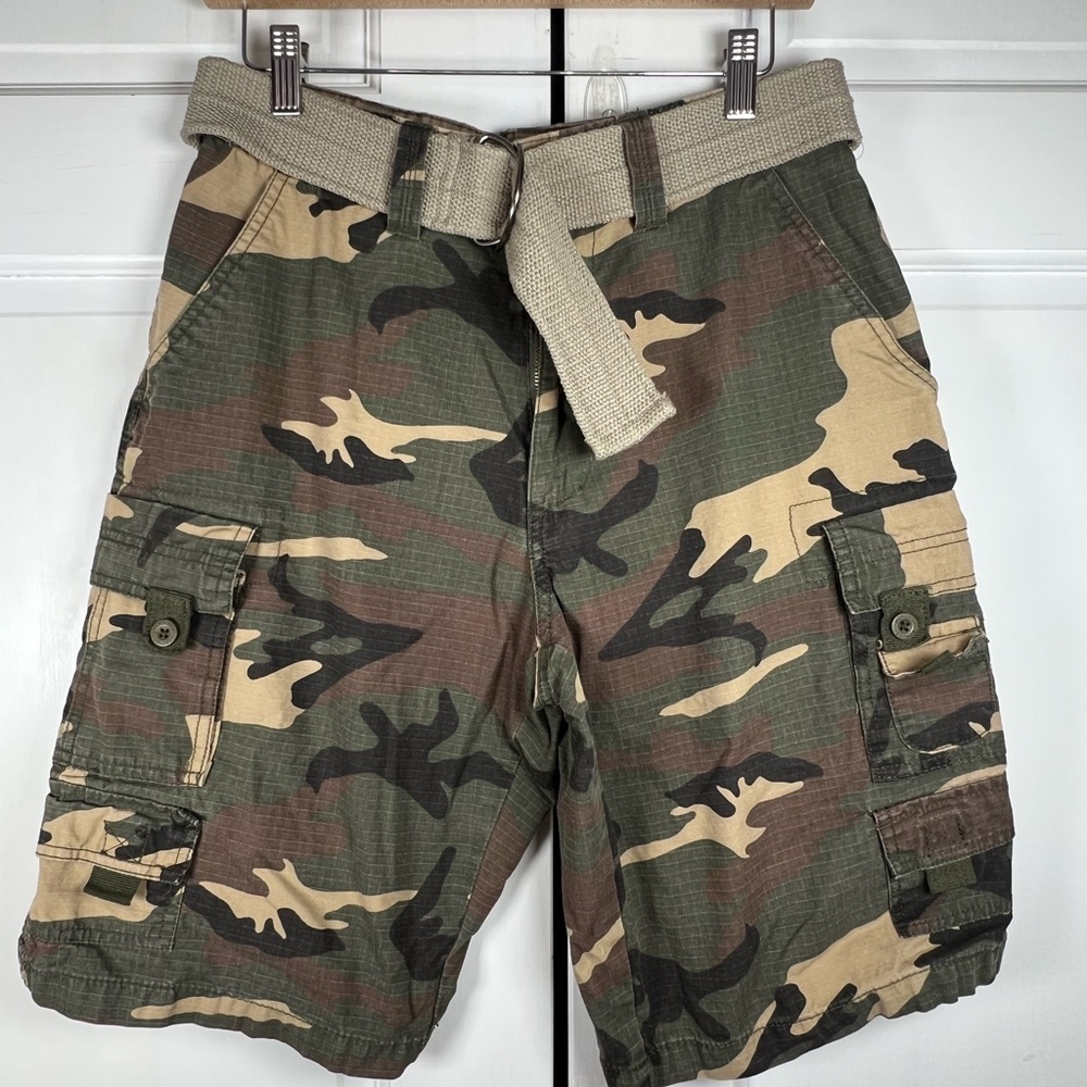 Monument Men’s Camouflage Cargo Shorts Belted Cargo Pockets Size 30